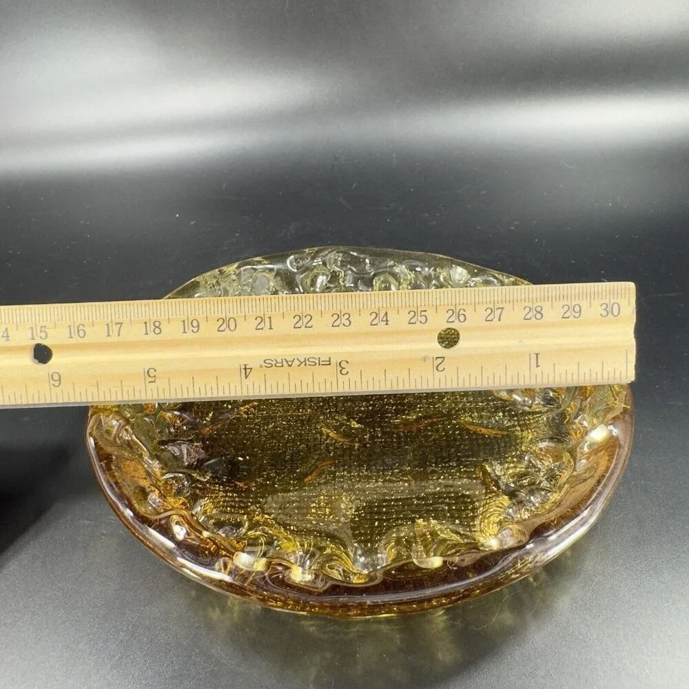 Round Art Glass Dish Plate‎ Thick Glass Textured Center Trinket Glass Decor